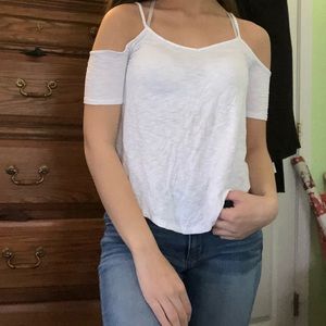 white off the shoulder tee